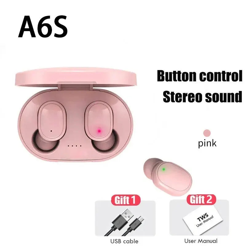 TWS A6S Wireless Bluetooth Headset Earbuds Noice Cancelling Earphone Bluetooth Headphones with Mic for Huawei Xiaomi Redmi