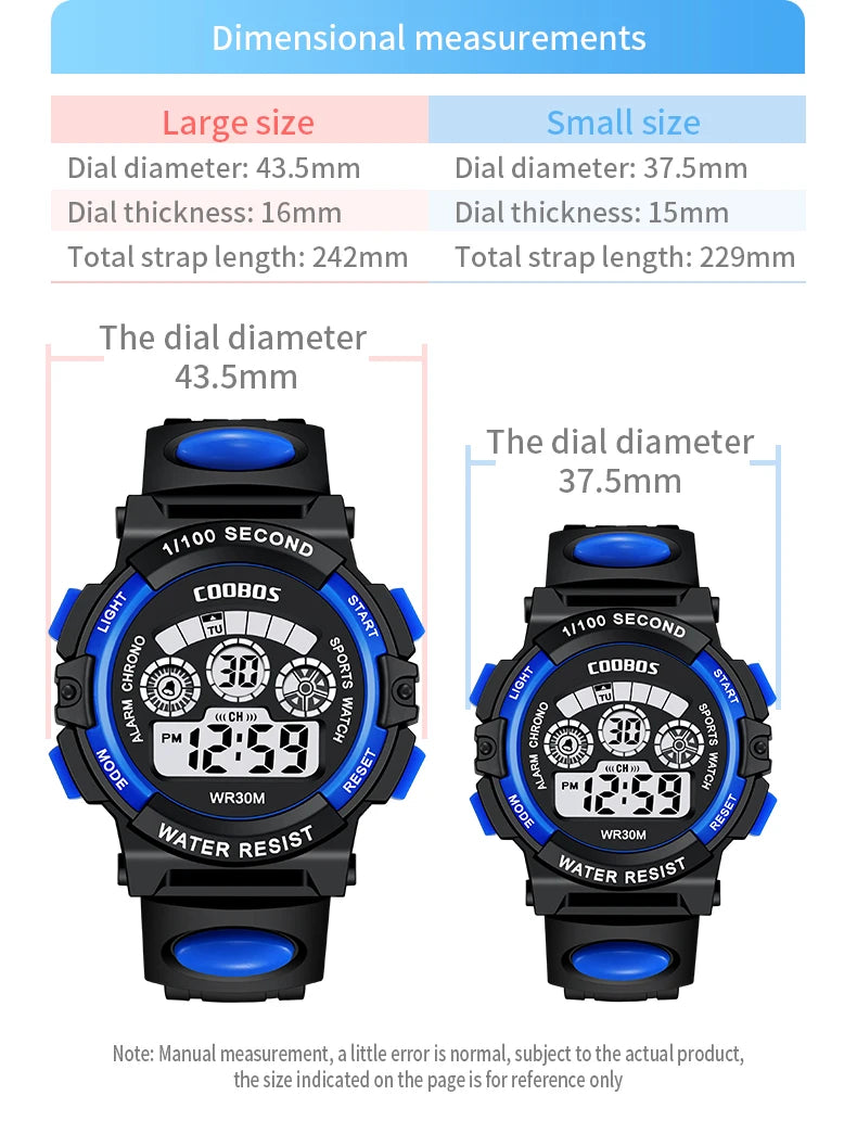 COOBOS Brand Children Watch Sports Digital Watch for Kids Boys Girls Student 30M Waterproof Multifunctional LED Wristwatch