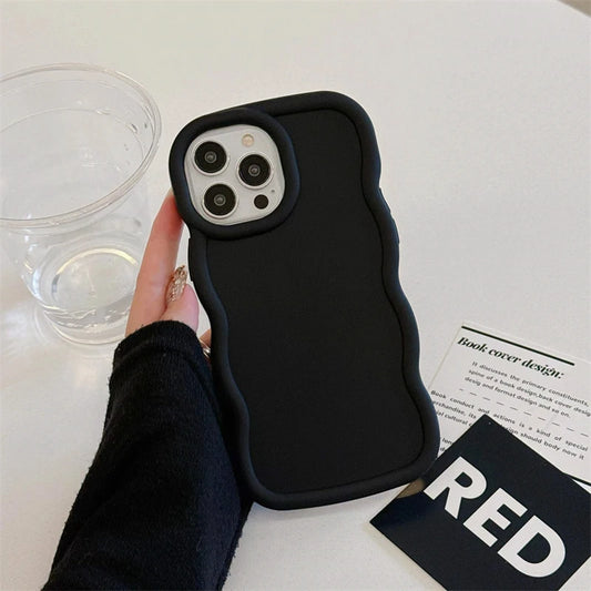 Wave Side Liquid Silicone Phone Case For iPhone 11 12 13 14 15 Pro Max Mini Xs X XR 6 6s 7 8 Plus SE Cream Soft Cover Fundas