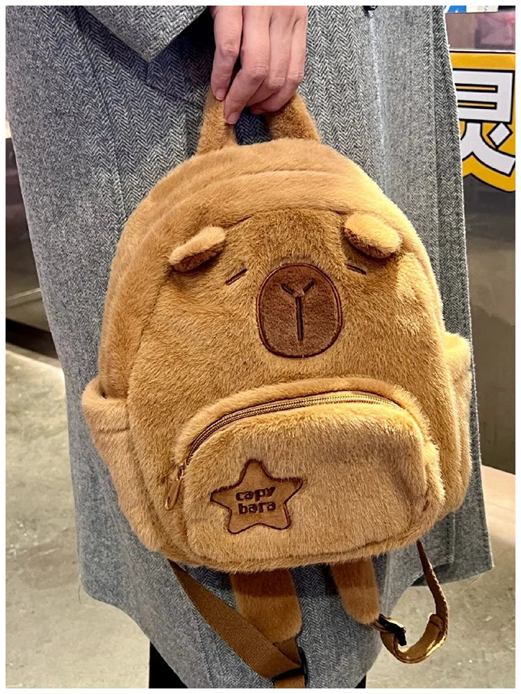 Capybara Plush Backpack Kawaii Fashion Plushie Doll Fur Bag Children's Bag Shoulder Bag Mini Knapsack Bags Gifts For Girlfriend