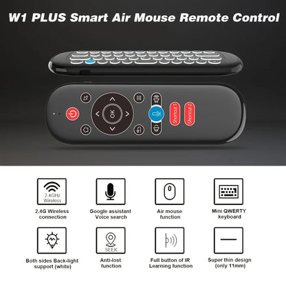 W1 PLUS Air Mouse Fjärrkontroll 2.4G RF Trådlöst Minitangentbord Smart Gyroskop Tangentbord Sense Anti-förlust IR för Android TV Box