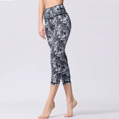 Women's High Waist Flower Yoga Pants Plus Size