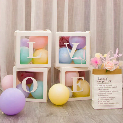 25/27cm Transparent Letter Baby Shower Box Birthday Wedding 1st Birthday Party Decorations Custom Cube Balloon with Letter Box