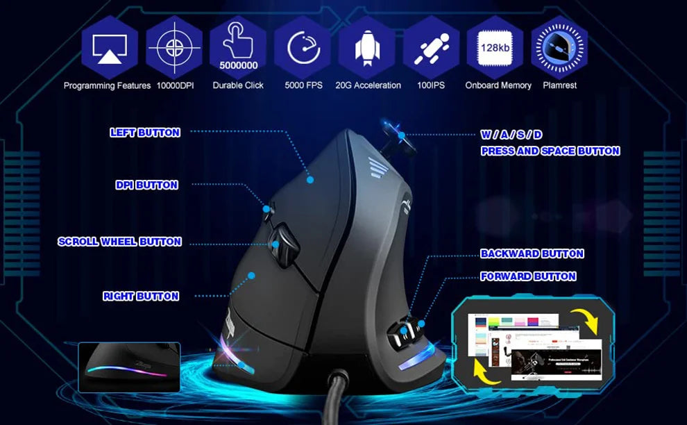 Sna Vertical Gaming Mouse Wired RGB Ergonomic Mouse