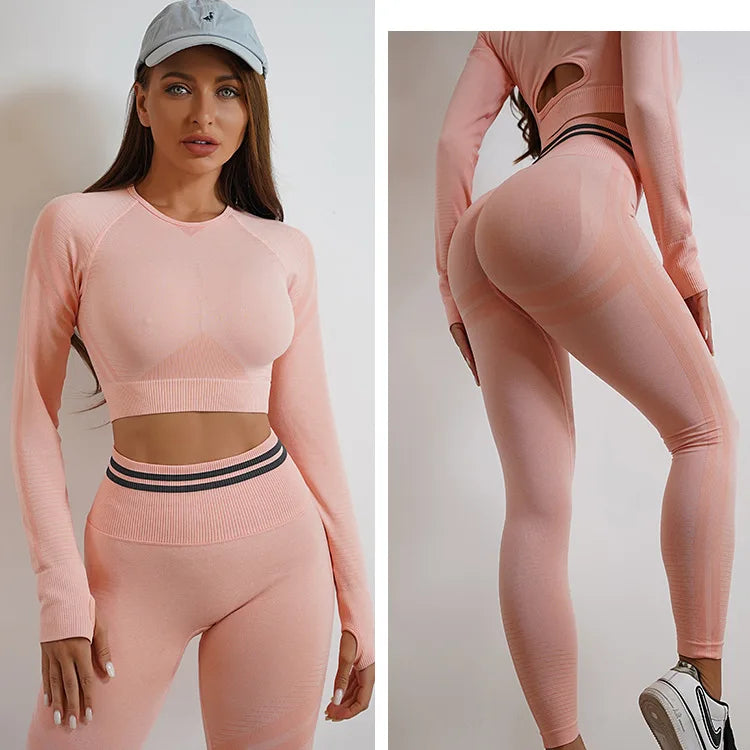 Women's Seamless Yoga Set with High Waist Leggings and Long Sleeve Top