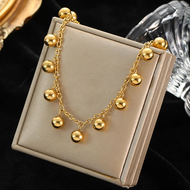 EILIECK 316L Stainless Steel 18K Gold Plated Bead Pendant Necklace Earrings Jewelry Set For Women Waterproof Fashion Jewelry