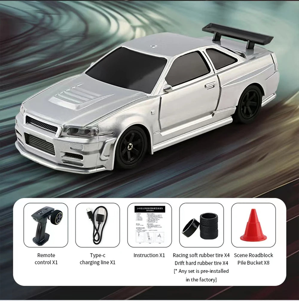 2.4G High speed Drift Rc Car 1/43 4WD Remote Control Car Four Wheel Drive Radio Controlled Mini GTR Racing Model Boy Toy Gift