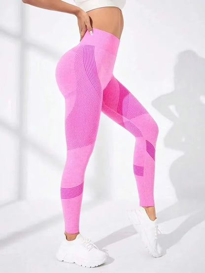 Women's High Waist Fitness Leggings with Striped Mesh