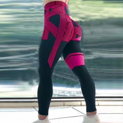 Plus Size Seamless Yoga Leggings with Stripe Print