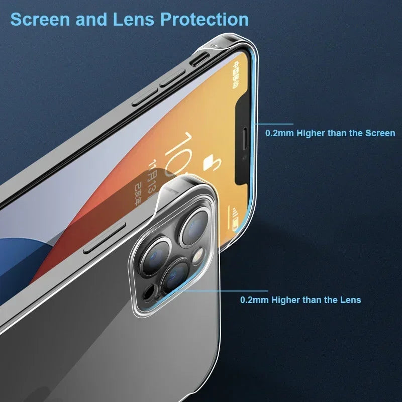 Frameless Clear Phone Case for iPhone Models, Transparent Slim Plastic Cover