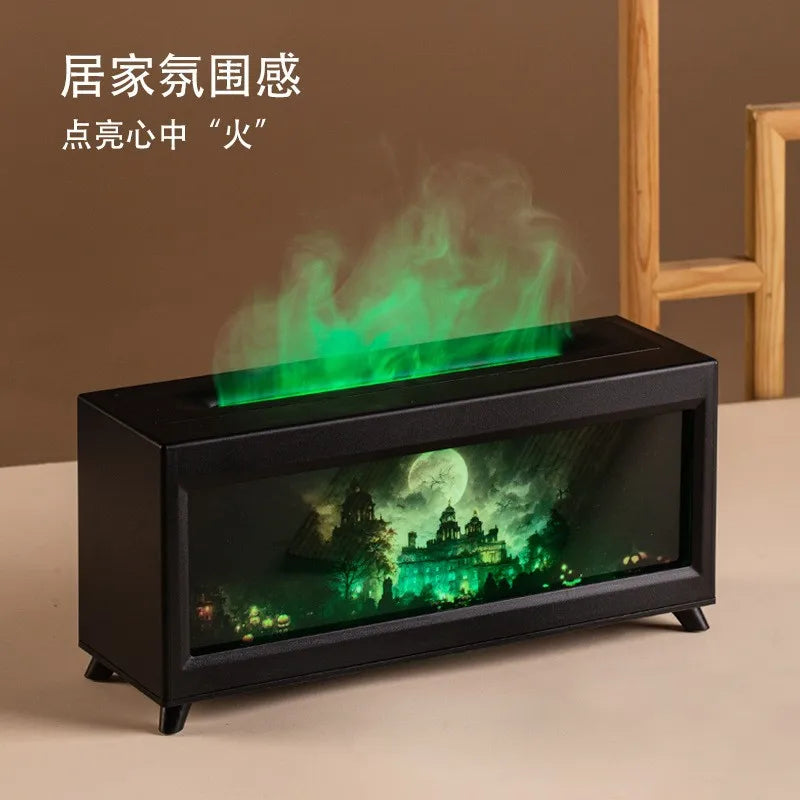 Home Fragrance Diffuser – Simulated Fireplace with Realistic Flames, Quiet Aroma Humidifier, Essential Oil Diffuser with Atmosphere Lamp