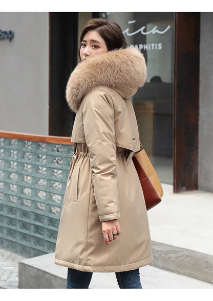 Long Hooded Parka with Wool Liner and Fur Collar Thick and Warm