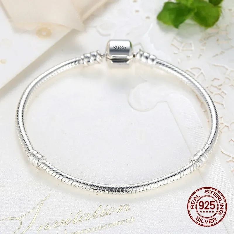 Lyxiga handgjorda ursprungliga fina smycken 925 sterlingsilver berlockarmband mjuka släta ormbensarmband för kvinnor