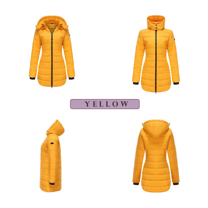 Long Quilted Puffer Jacket for Women in Bold Colors