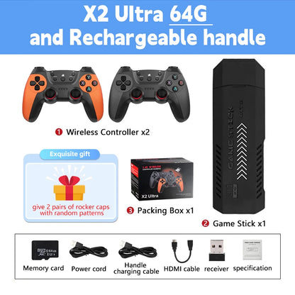 X2 Ultra Video Game Stick-konsol eller ENDAST 2,4G dubbel trådlös handkontroll 4K HD30000 Spel 128G Retrospel Julklapp