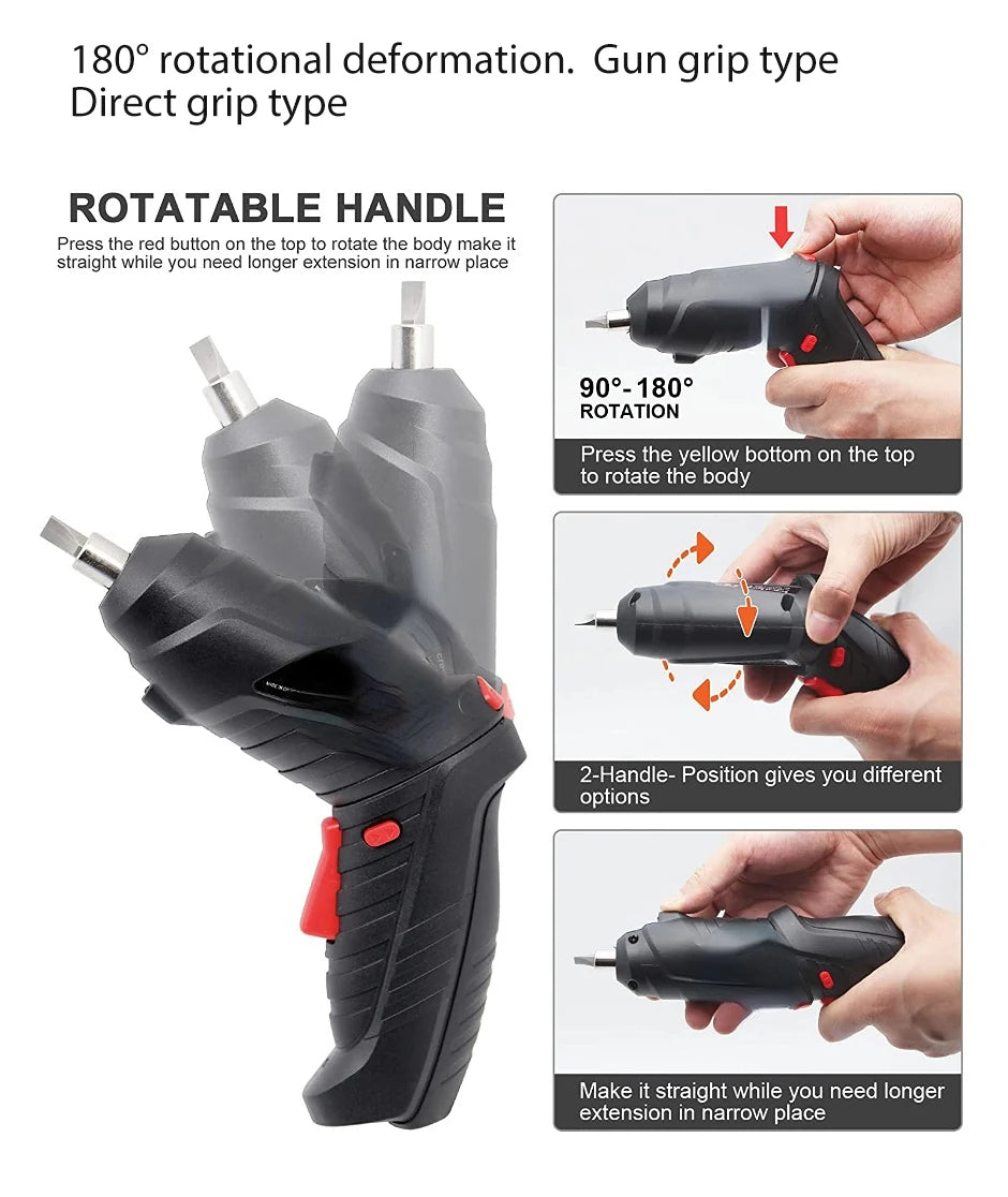 2/47pcs 3.6V Screwdriver Kit Rechargeable Lithium Battery Cordless Electric Screwdriver Drill Kit Folding Home Power Tools