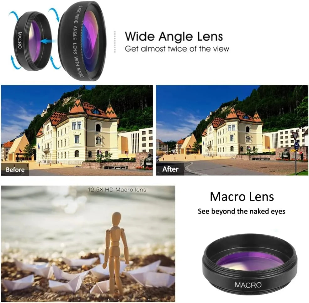 2 IN 1 Lens Universal Clip 37mm Mobile Phone Lens Professional 0.45X 49uv Super Wide-Angle + Macro HD Lens For iPhone Android