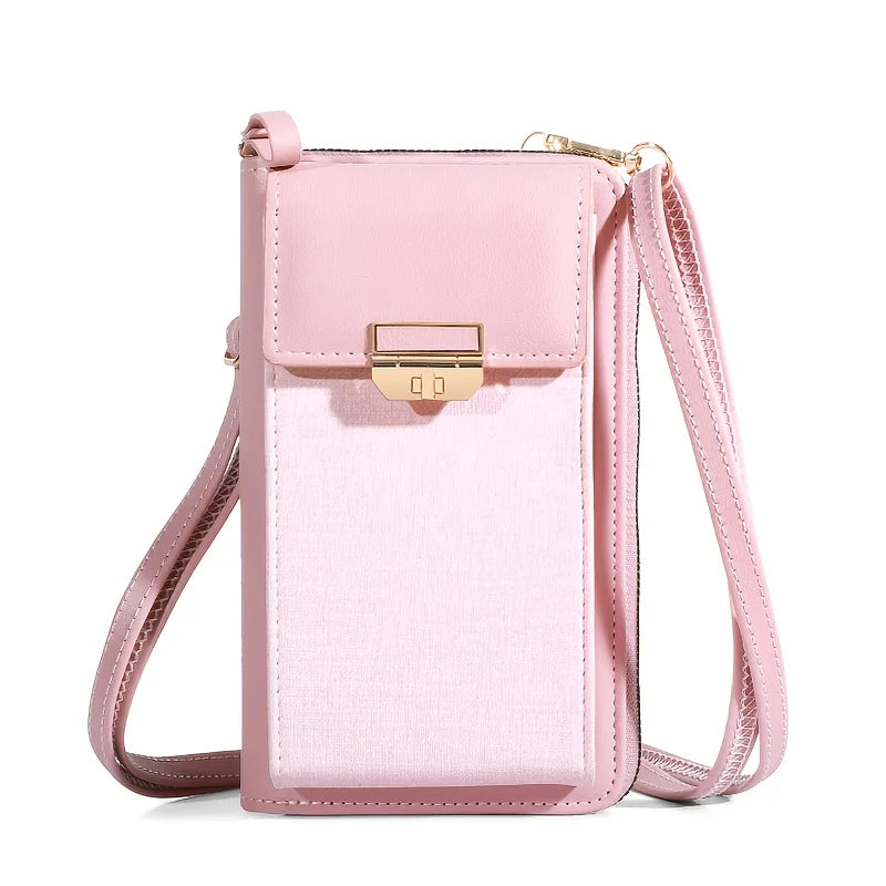 Trendy Women's Mobile Phone Shoulder Bag – Lock Design, Simple Line Small Square Messenger Bag