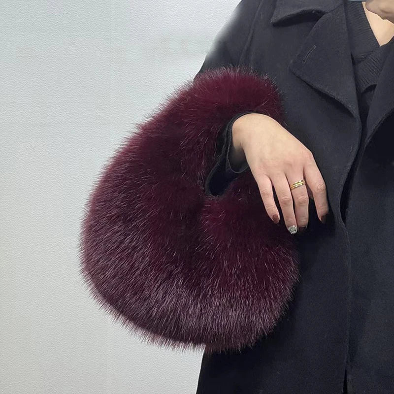 Soft Plysh Half Moon-väskor: Designer Fluffy Faux Fur, Luxury Small Tote