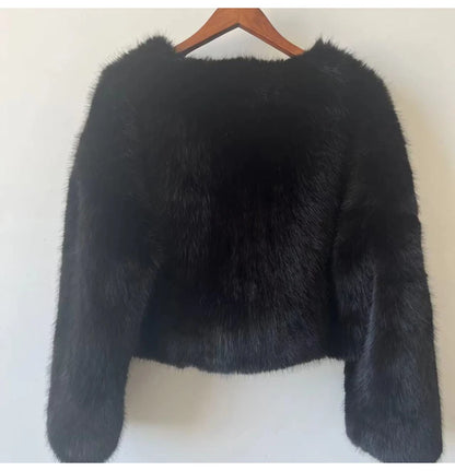 Gradient Cropped Faux Fur Jacka Snygg och fluffig