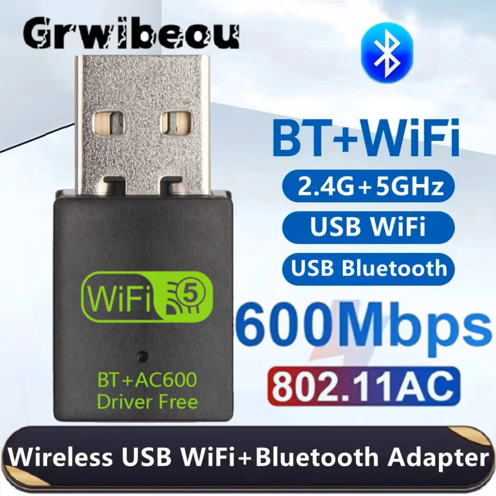 600Mbps USB WiFi Bluetooth Adapter 2 in 1 Dongle Dual Band USB Wifi Adapter USB Bluetooth Adapter Wireless Network Card For PC