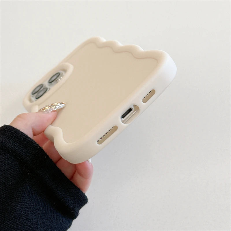 Wave Side Liquid Silikon Telefonfodral För iPhone 11 12 13 14 15 Pro Max Mini Xs X XR 6 6s 7 8 Plus SE Cream Soft Cover Fundas