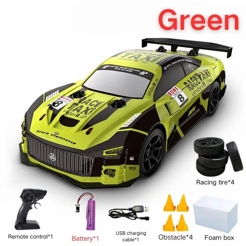 RC Sport Racing Car 1:18 Drift Car med 2 uppsättningar däck 2,4G Fjärrkontroll Modul 4WD RTR Billeksaker Barnpresenter