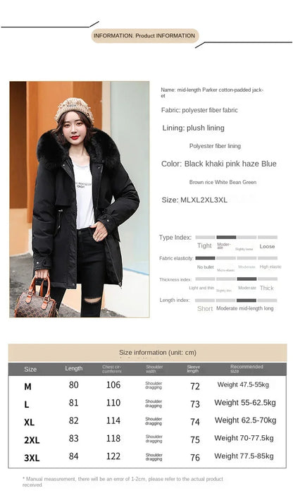 Hooded Long Parka with Wool Liner and Fur Collar Slim and Warm