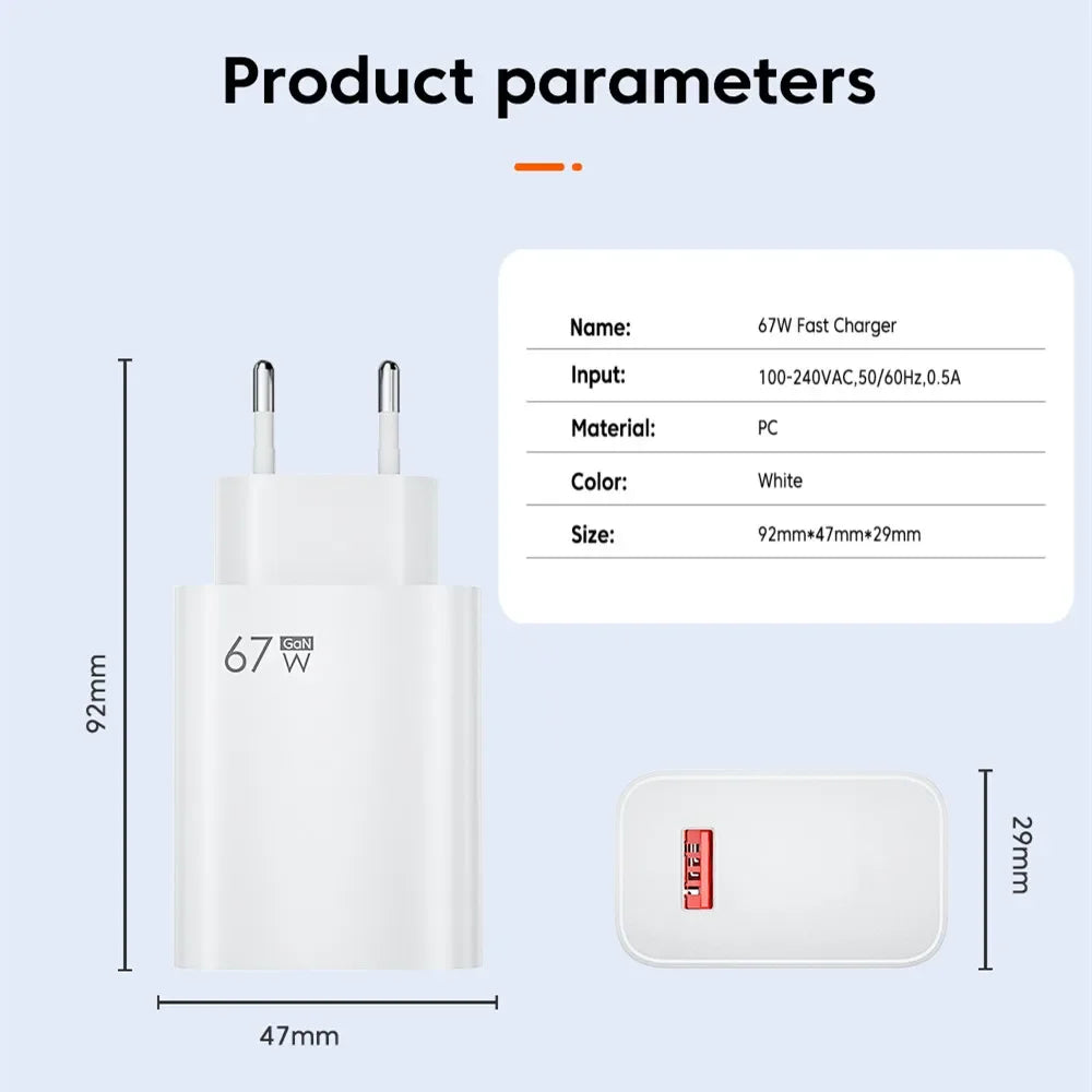 För Xiaomi 67W USB Snabbladdare 6A Typ C Kabeltelefon Strömadapter För Mi 12 11 POCO X5 X4 Pro Redmi Note9 10 11 Laddningslinje