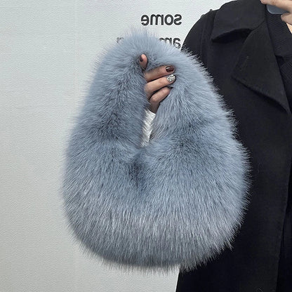 Luxury Faux Fur Ladies Shoulder Bag – Soft Plush Evening Tote Handbag, Fluffy Women's Clutch Crossbody Bag