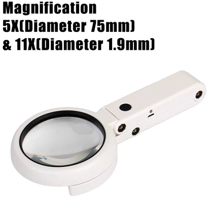 Foldable with 8 LED Light 5x 11x Stand Desk for Jewelry Appraisal Reading Repair Magnifying Glass Portable Hand-held