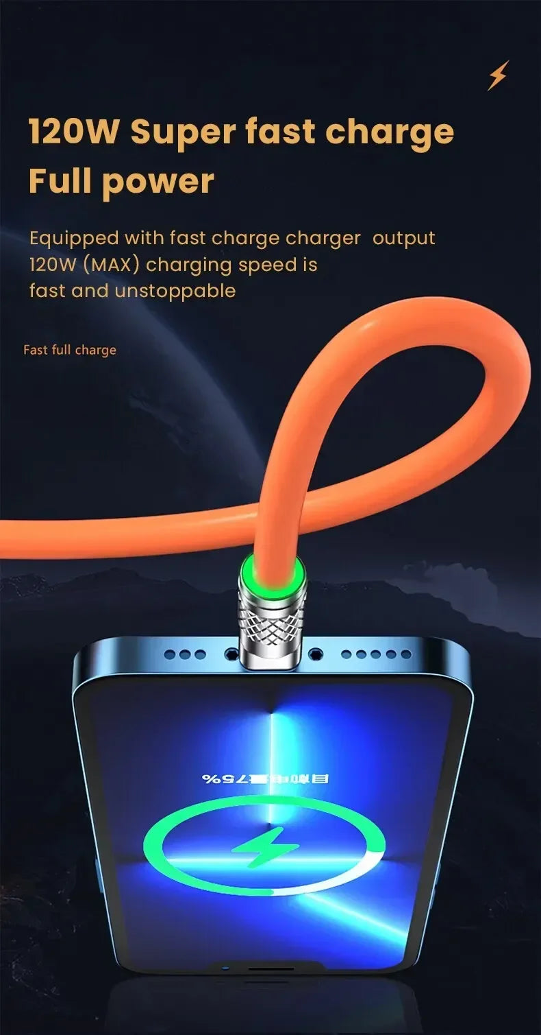 3 i 1 120W 6A Snabbladdning Typ C-kabel Micro USB för iPhone Laddningskabel för Samsung Huawei Xiaomi Telefonladdare USB-kabel