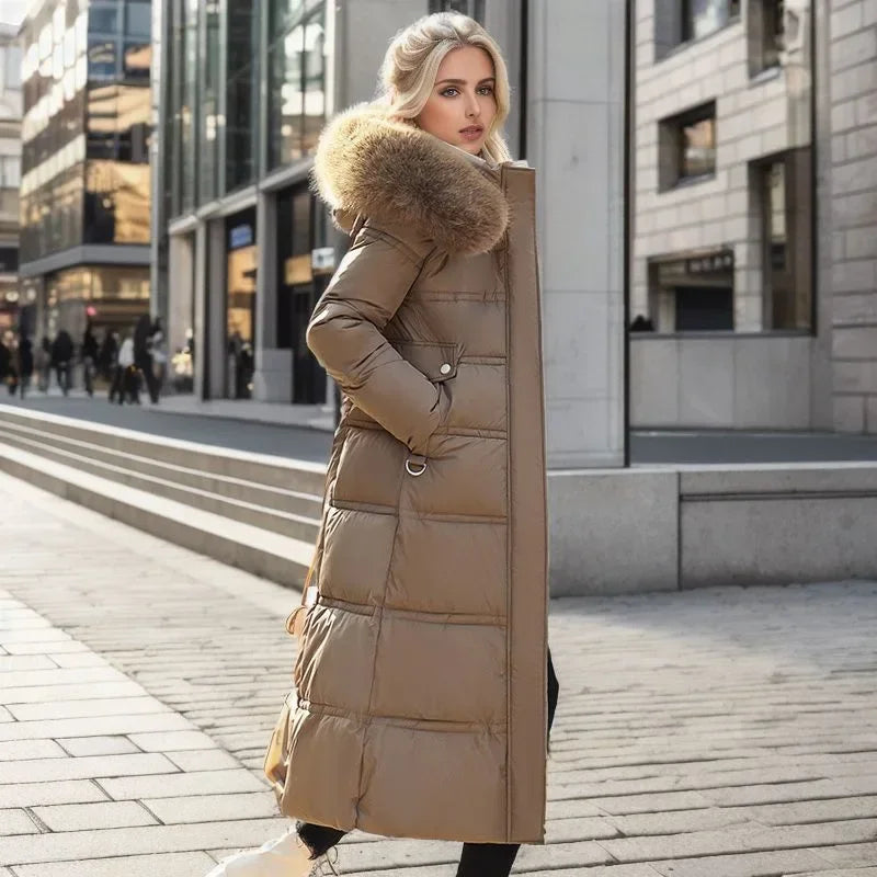 Hooded Long Parka with Fur Collar Warm and Casual