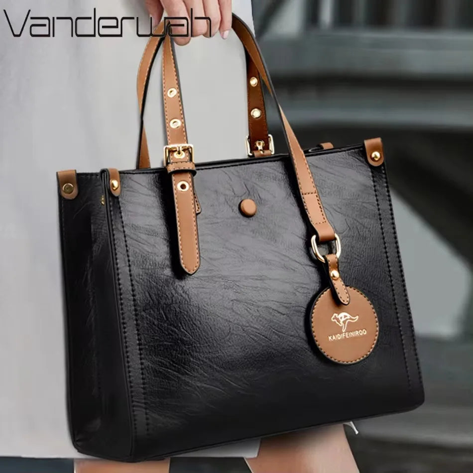 Genuine Soft Leather Handbags for Women Vintage Shoulder Tote Bag Luxury Designer Ladies Large Capacity Purse Bags Sac A Main