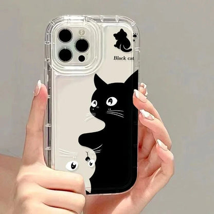 Transparent telefonfodral för iPhone – Cartoon Black Cat Shells Fundas för iPhone