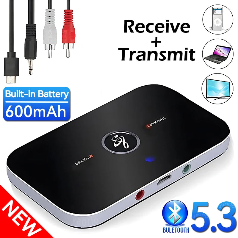 B6 2 IN 1 Bluetooth 5.3 Audio Transmitter Receiver 3.5mm AUX Jack RCA USB Dongle Musik trådlös adapter för bil PC TV Hörlurar