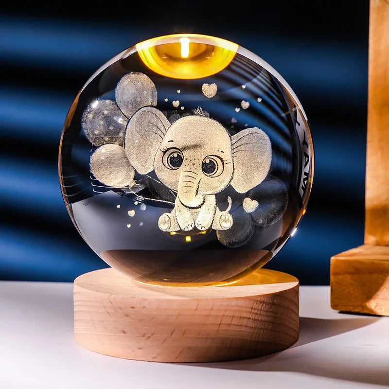 6cm 3D Crystal Ball Night Light – Stitch, Pokémon, Doraemon, Hello Kitty Laser Carved Design, Birthday Gift