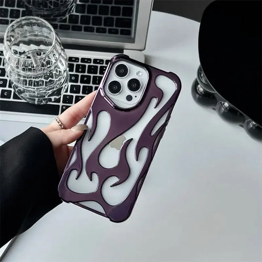 New 3D Flame Pattern Hollow Slim Shockproof Case for iPhone