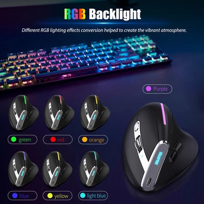 Lef Bluetooth Vertical Mouse Wireless Ergonomic Mice with OLED Screen RGB USB Optical Rechargeable Mouse for PC Laptop Gaming