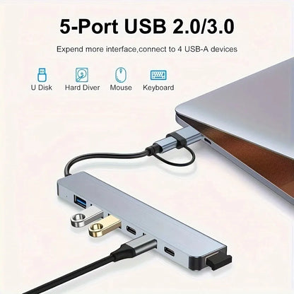 USB C Hub USB Hub 3.0, VIENON Aluminium 7 in 1 USB Extender, USB Splitter med 1 X USB 3.0, 4 X USB 2.0 och 2 X USB C-portar