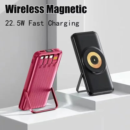 20000mAh Wireless Power Bank with Fast Magnetic Suction Built-in Cable and LED Digital Display