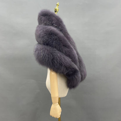 Fluffy Fox Fur Shawl and Poncho for Women