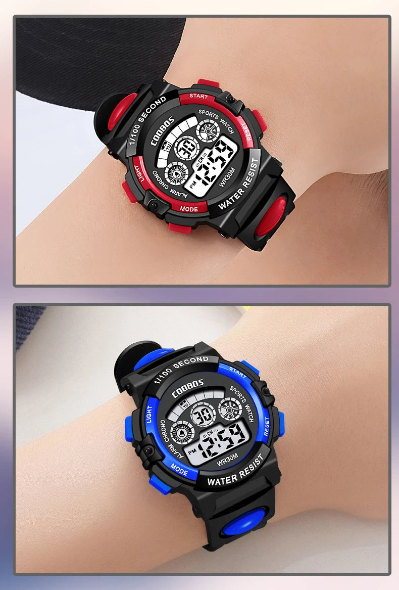 COOBOS Brand Children Watch Sports Digital Watch for Kids Boys Girls Student 30M Waterproof Multifunctional LED Wristwatch