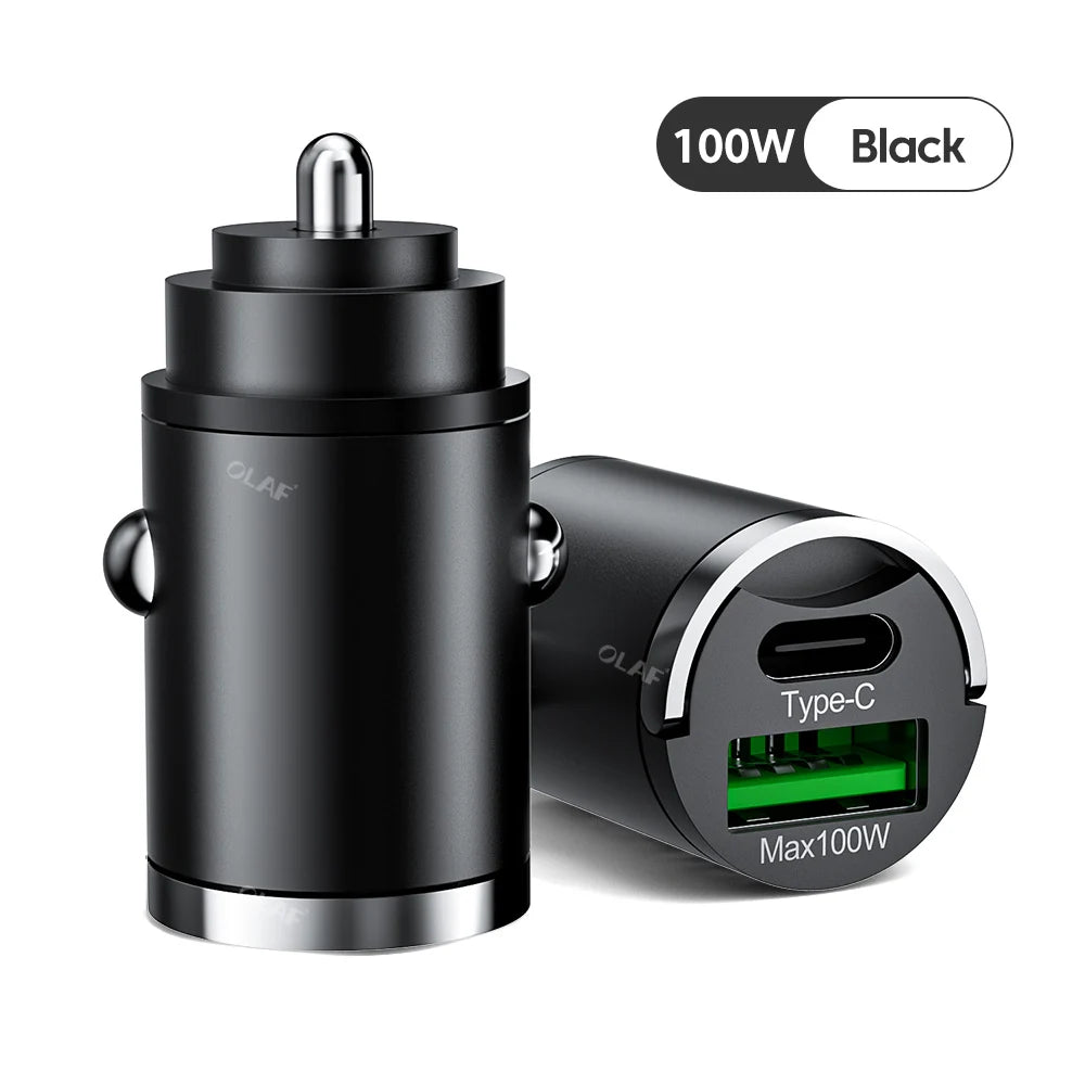 Olaf Mini 100W PD QC Pull Ring Fast Charging Car Charger USB C Car Phone Charger Adapter For iPhone 13 12 Xiaomi Samsung Huawei