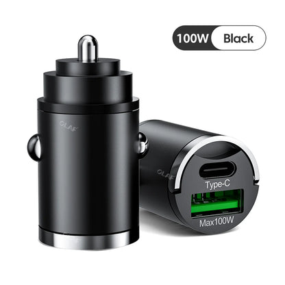 Olaf Mini 100W PD QC Pull Ring Fast Charging Car Charger USB C Car Phone Charger Adapter For iPhone 13 12 Xiaomi Samsung Huawei