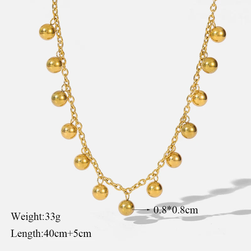 EILIECK 316L Stainless Steel 18K Gold Plated Bead Pendant Necklace Earrings Jewelry Set For Women Waterproof Fashion Jewelry