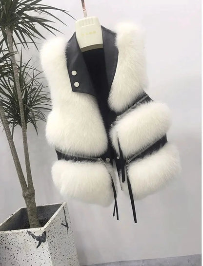 Slim Fit Spliced Short Fur Vest Fashionable and Warm