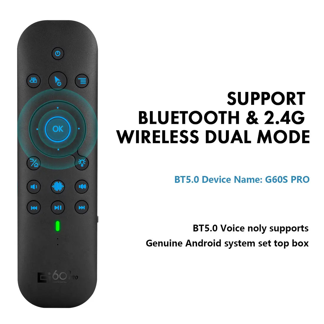 Ny G60S Pro BT trådlös röstfjärrkontroll 2.4G BT5.0 Dual Mode Air Mouse IR-inlärning med bakgrundsbelyst ljus för Android TV Box