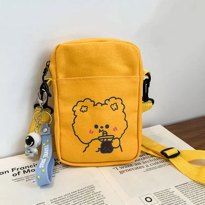 Women Canvas Small Bag – Cartoon Bear Design, Crossbody Shoulder Bags, Ladies Purse, Phone Bag, Handbags.