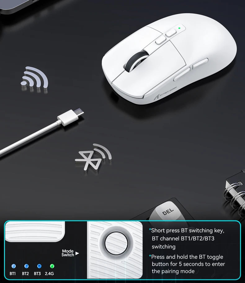 Shark X6 PAW3395 Bluetooth Mouse,Tri-Mode Connection,RGB Touch Magnetic Charging Base